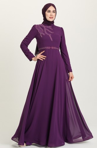 Purple Hijab Evening Dress 6062-05