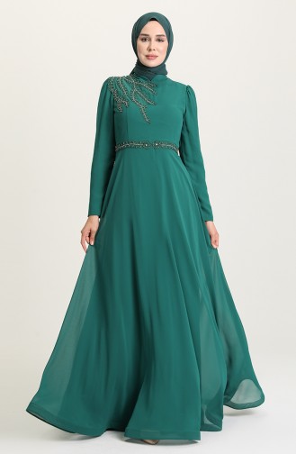 Emerald Green Hijab Evening Dress 6062-06
