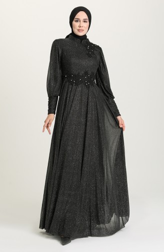 Black Hijab Evening Dress 1551-02
