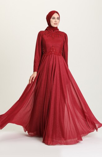 Claret Red Hijab Evening Dress 1551-05