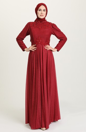 Weinrot Hijab-Abendkleider 1551-05