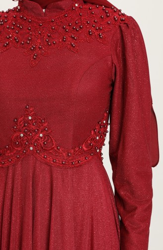 Claret Red Hijab Evening Dress 1551-05