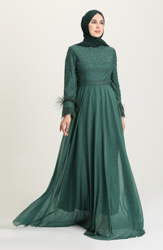 Emerald Green Hijab Evening Dress 3062-01