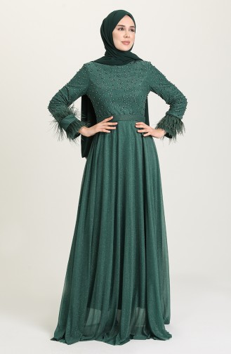 Emerald Green Hijab Evening Dress 3062-01