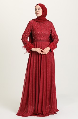 Plum Hijab Evening Dress 3062-02