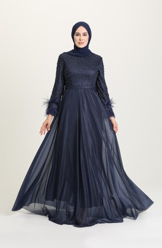 Navy Blue İslamitische Avondjurk 3062-03