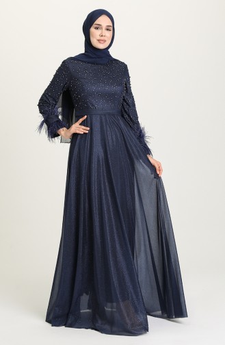 Navy Blue İslamitische Avondjurk 3062-03