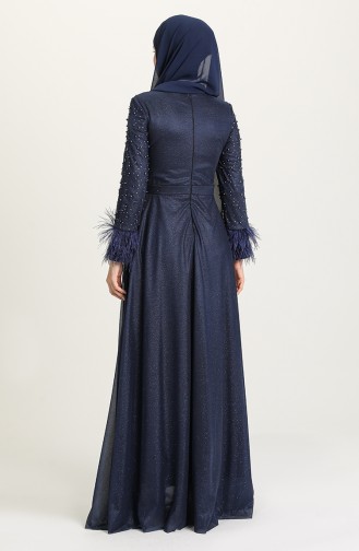 Navy Blue Hijab Evening Dress 3062-03