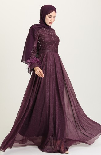 Purple Hijab Evening Dress 3062-04