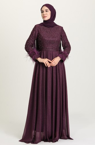 Purple Hijab Evening Dress 3062-04