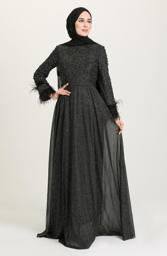 Black Hijab Evening Dress 3062-05