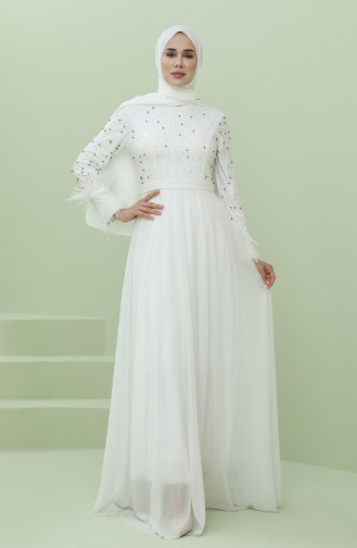 White Hijab Evening Dress 3062-06