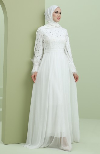 White Hijab Evening Dress 3062-06
