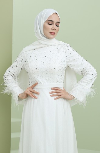 White Hijab Evening Dress 3062-06