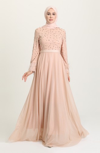 Salmon Hijab Evening Dress 3062-07