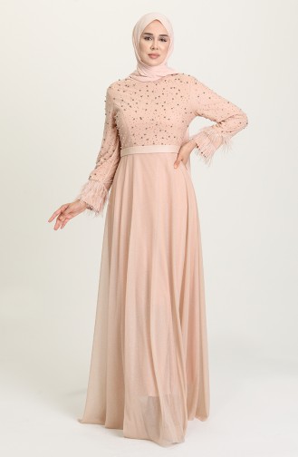 Salmon Hijab Evening Dress 3062-07