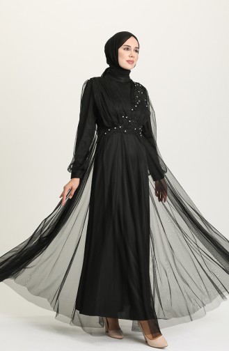 Black Hijab Evening Dress 4210-01