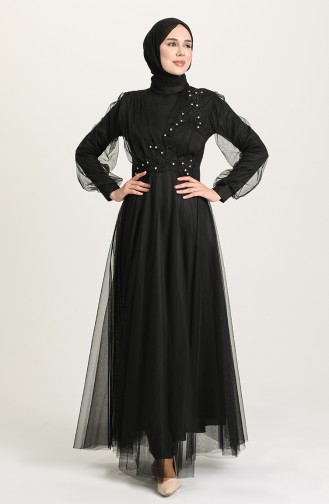 Black Hijab Evening Dress 4210-01