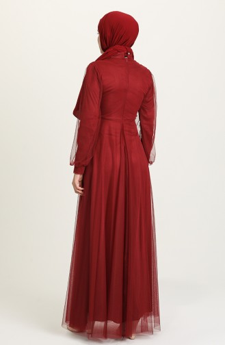 Claret Red Hijab Evening Dress 4210-02