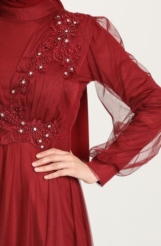 Claret Red Hijab Evening Dress 4210-02