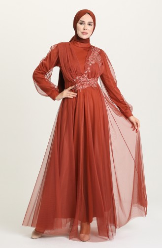 Copper Hijab Evening Dress 4210-05