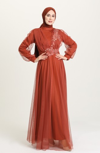 Copper Hijab Evening Dress 4210-05