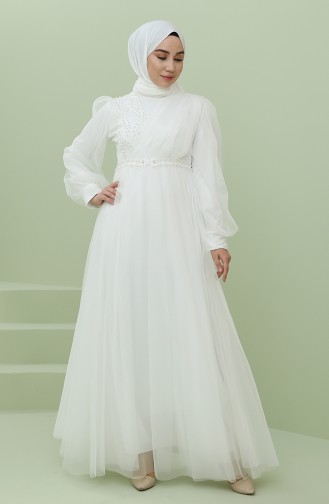 White Hijab Evening Dress 4215-01