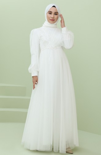 White Hijab Evening Dress 4215-01