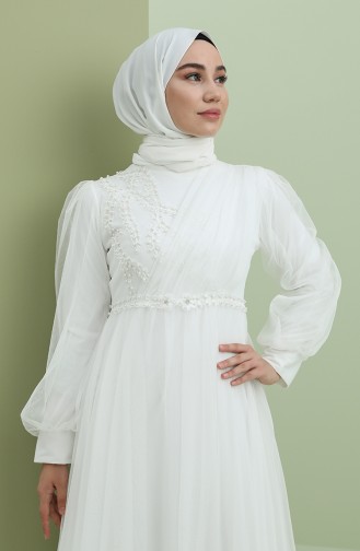 White Hijab Evening Dress 4215-01