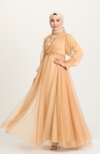 Gold Hijab Evening Dress 4215-02