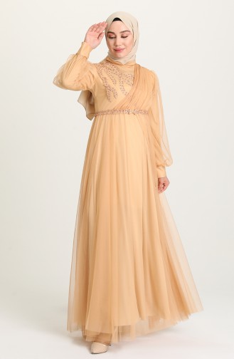 Gold Hijab Evening Dress 4215-02