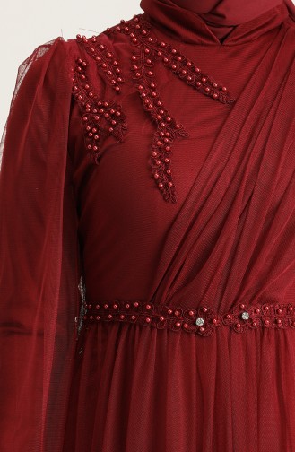 Claret Red Hijab Evening Dress 4215-05