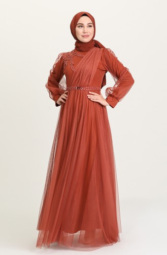 Copper Hijab Evening Dress 4215-06