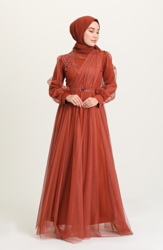 Copper Hijab Evening Dress 4215-06