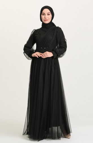 Black Hijab Evening Dress 4215-08