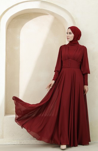 Claret Red Hijab Evening Dress 5381-10