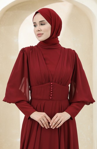 Claret Red Hijab Evening Dress 5381-10