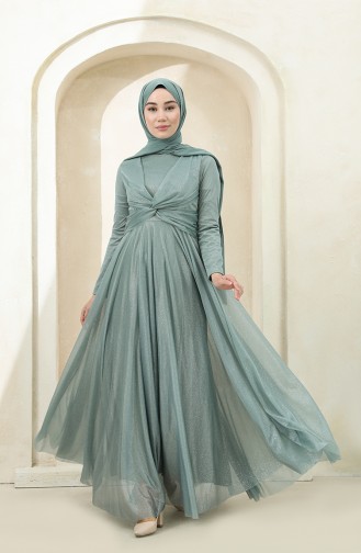 Sea Green Hijab Evening Dress 5397-05