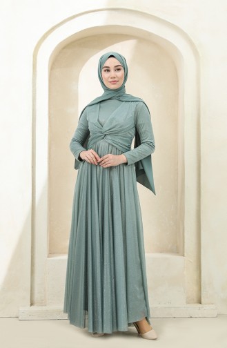 Sea Green Hijab Evening Dress 5397-05