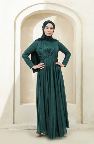 Emerald Green Hijab Evening Dress 5397-07