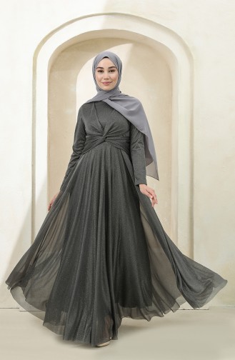 Smoke-Colored Hijab Evening Dress 5397-08