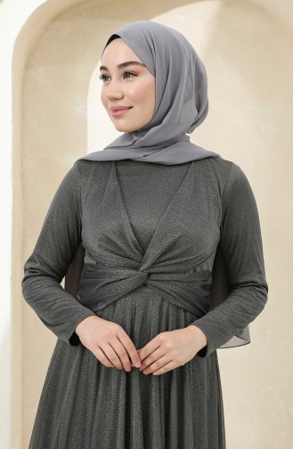 Smoke-Colored Hijab Evening Dress 5397-08