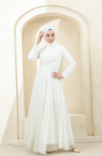 Ecru Hijab Evening Dress 5397-10