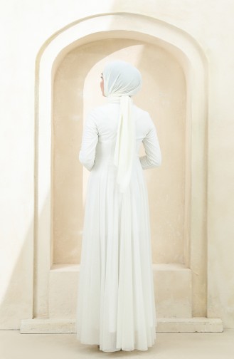Ecru Hijab Evening Dress 5397-10