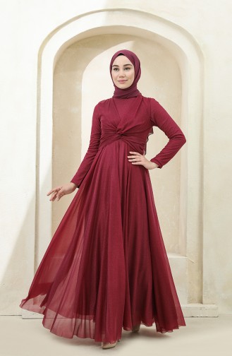 Simli Abiye Elbise 5397-11 Bordo