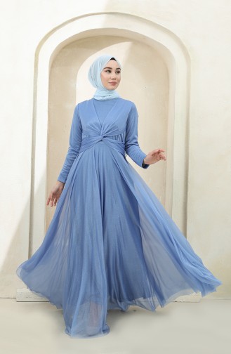 Blue Hijab Evening Dress 5397-13