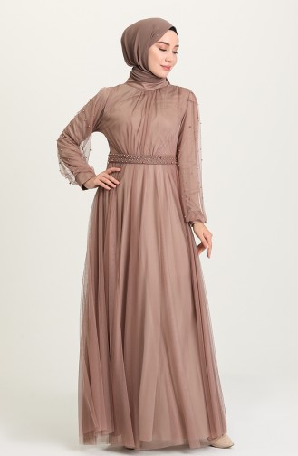 Mink Hijab Evening Dress 5514-10