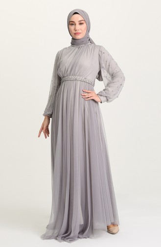 Gray Hijab Evening Dress 5514-12