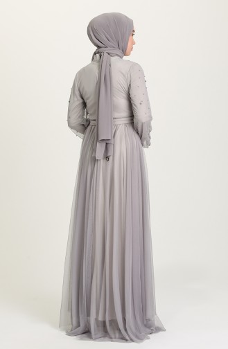 Gray Hijab Evening Dress 5514-12