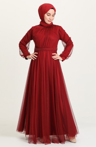 Claret Red Hijab Evening Dress 5514-14